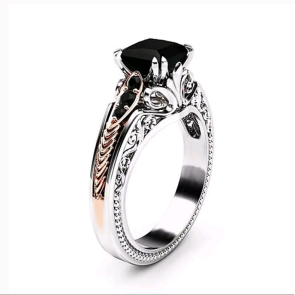 Fashion Womens 925 Silver Rings Black Sapphire
